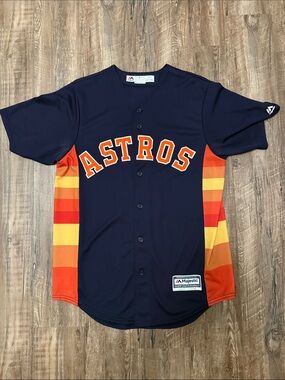 Majestic Bergman Houston Astros Navy & Orange Button-Up Jersey